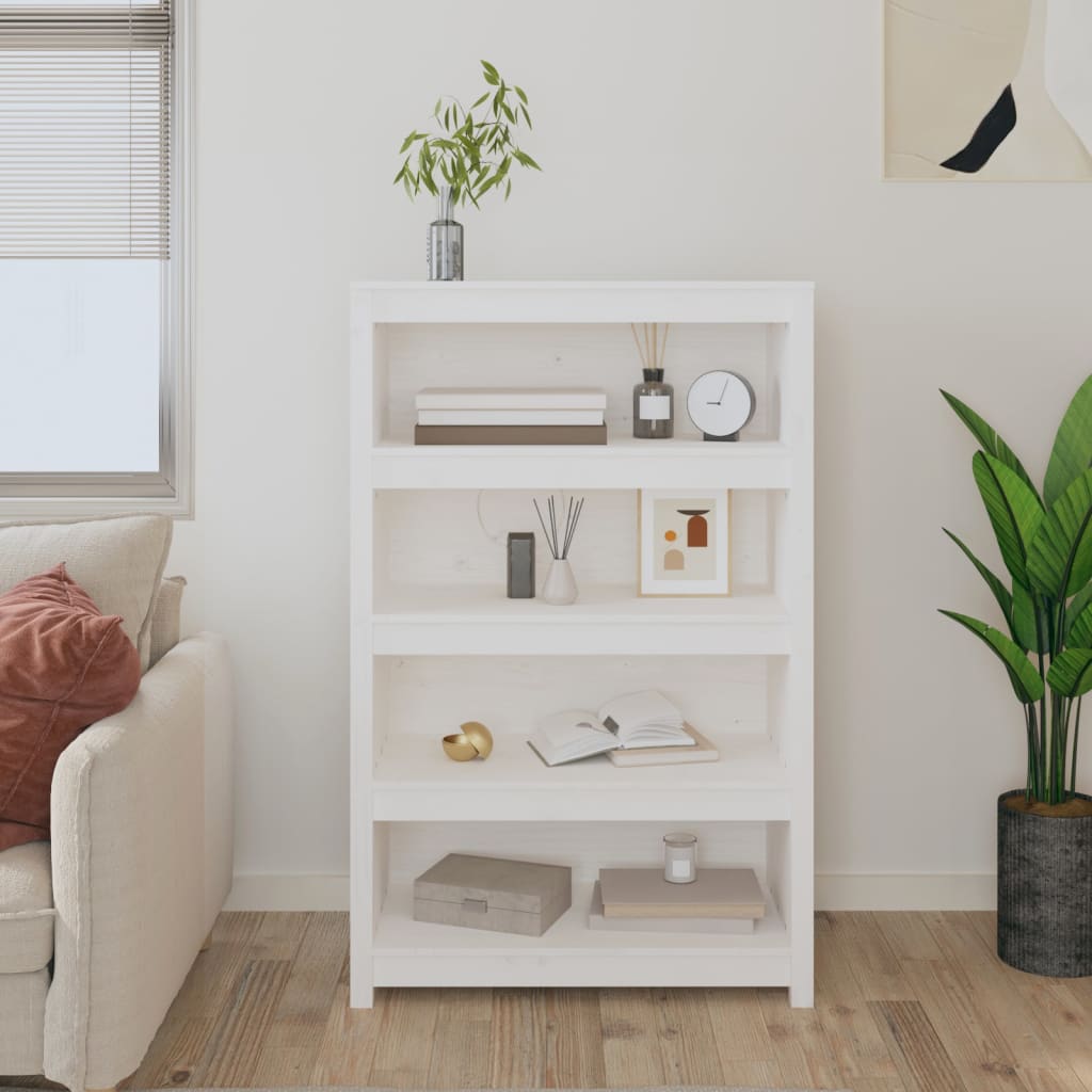 Book Cabinet White 80x35x126 cm Solid Wood Pine