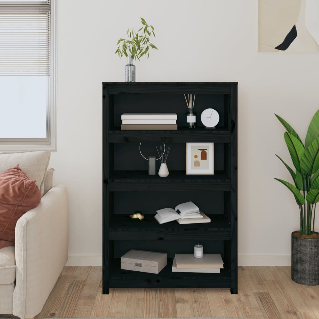 Book Cabinet Black 80x35x126 cm Solid Wood Pine