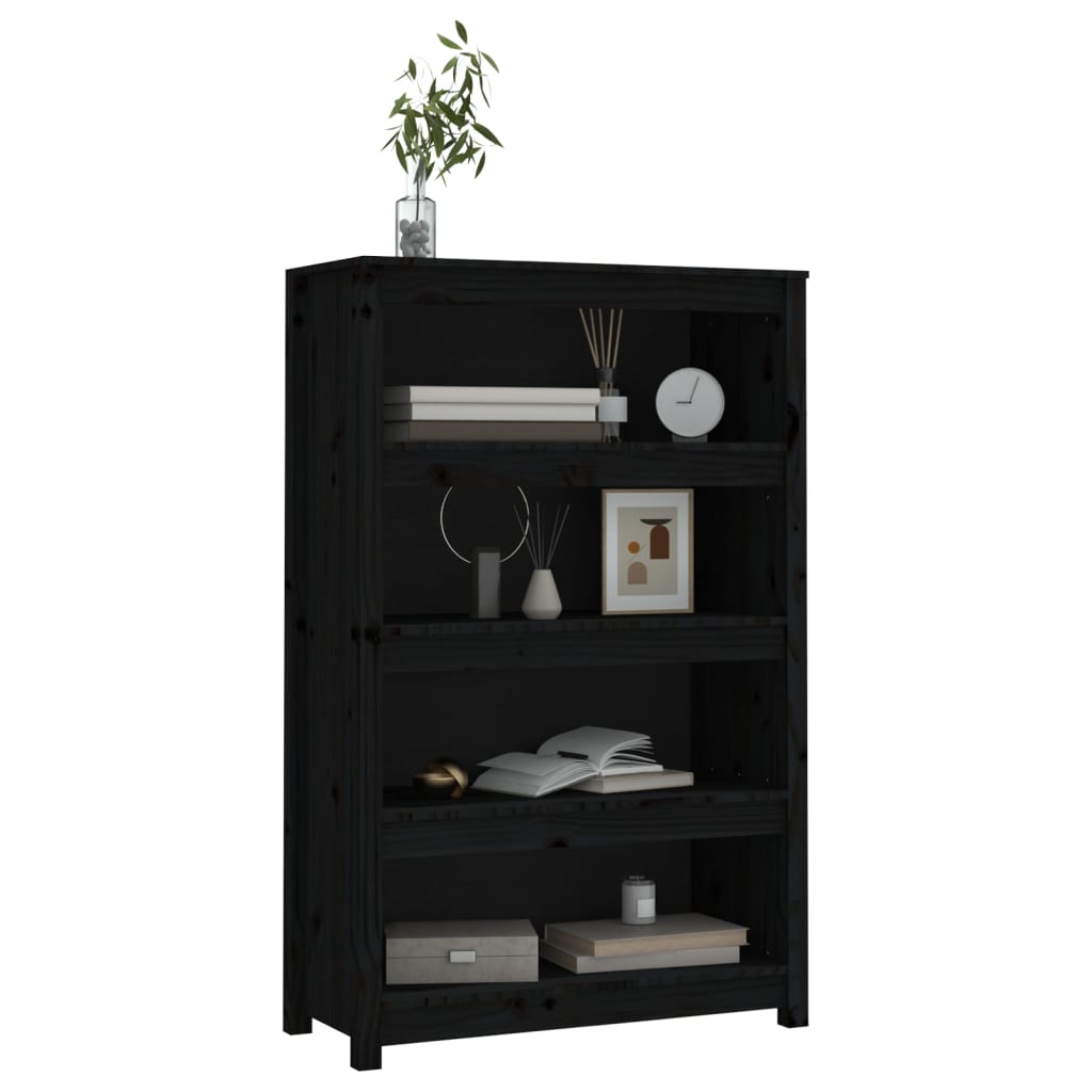 Book Cabinet Black 80x35x126 cm Solid Wood Pine