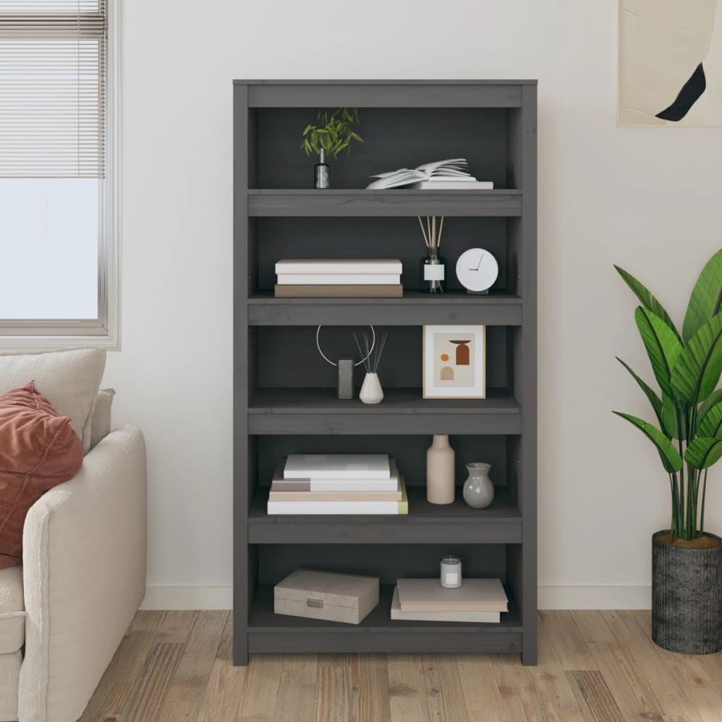 Book Cabinet Grey 80x35x154 cm Solid Wood Pine