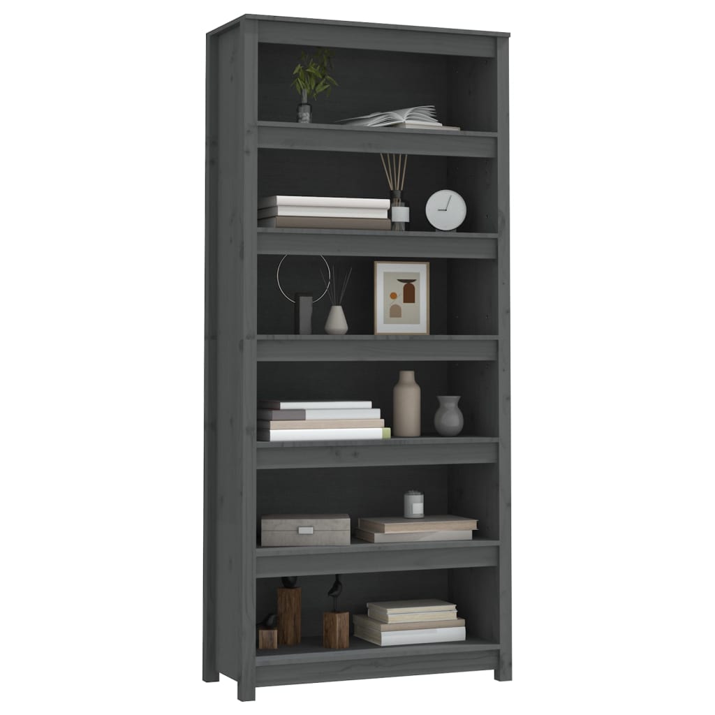 Book Cabinet Grey 80x35x183 cm Solid Wood Pine
