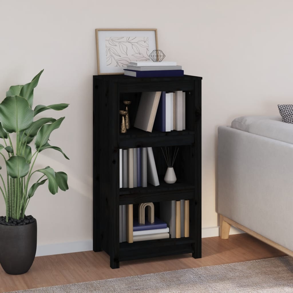 Book Cabinet Black 50x35x97 cm Solid Wood Pine