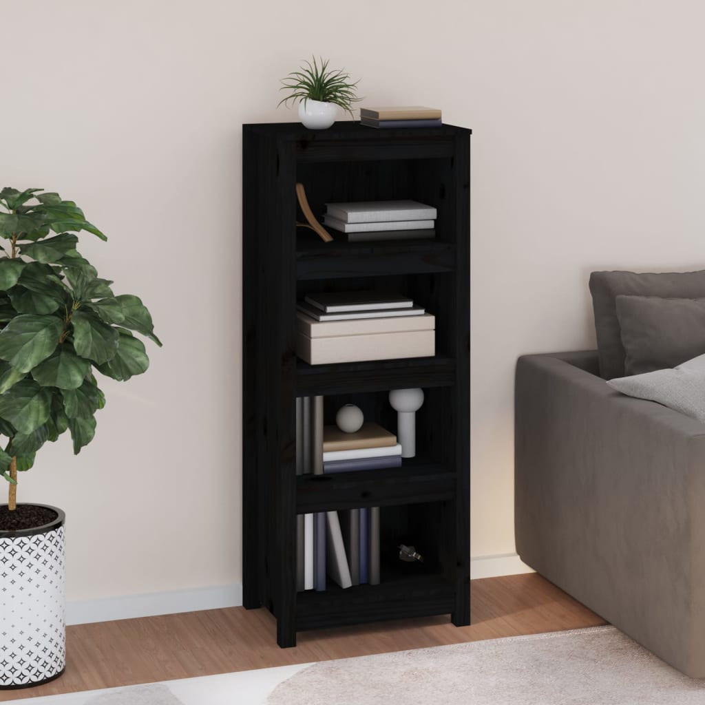 Book Cabinet Black 50x35x125.5 cm Solid Wood Pine
