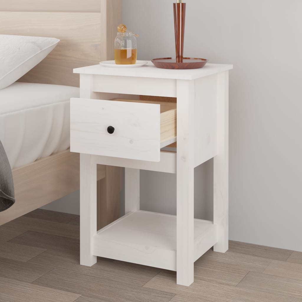 Bedside Cabinet White 40x35x61.5 cm Solid Wood Pine