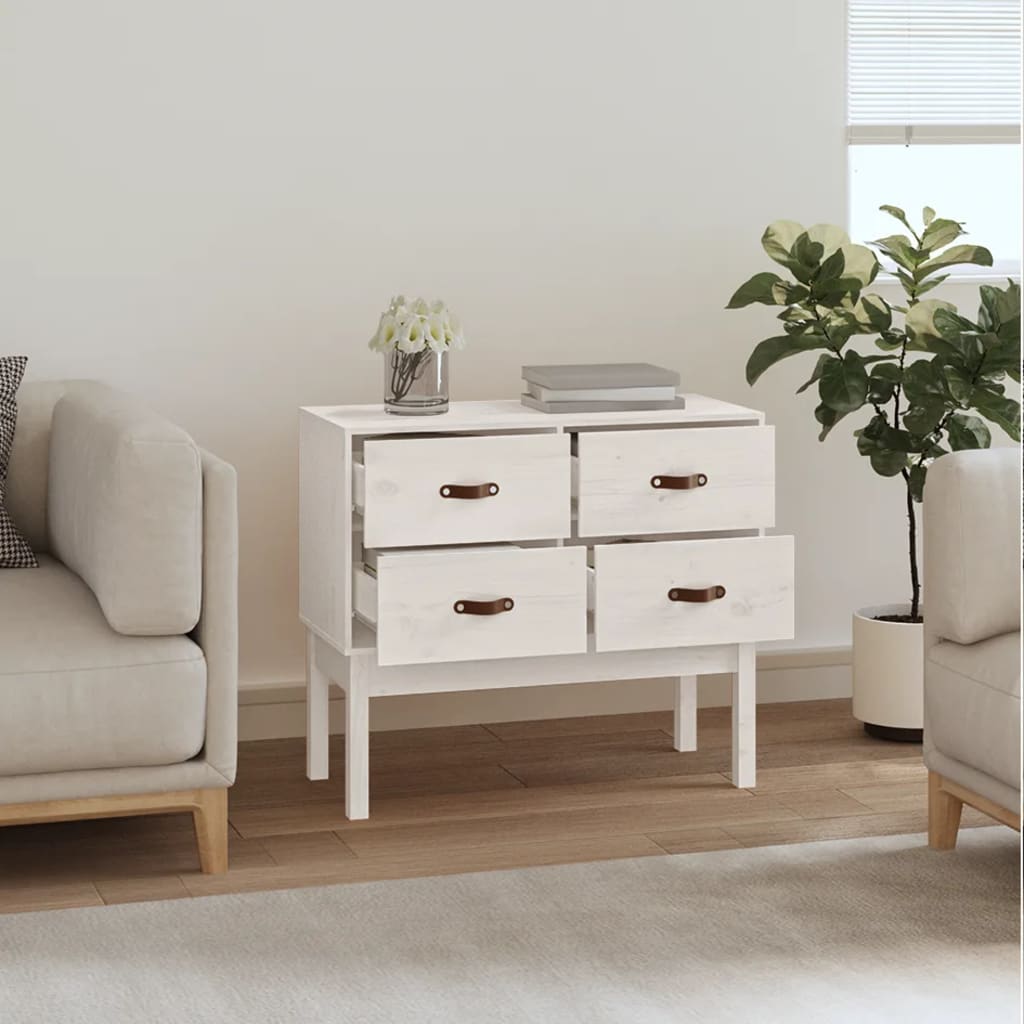 Console Cabinet White 90x40x78 cm Solid Wood Pine