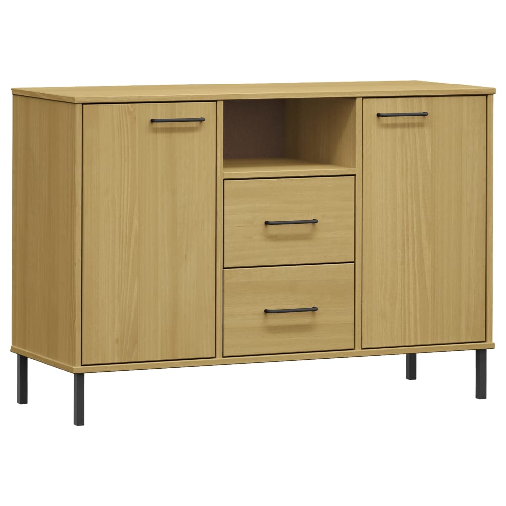 Sideboard with Metal Legs Brown 113x40x77 cm Solid Wood OSLO