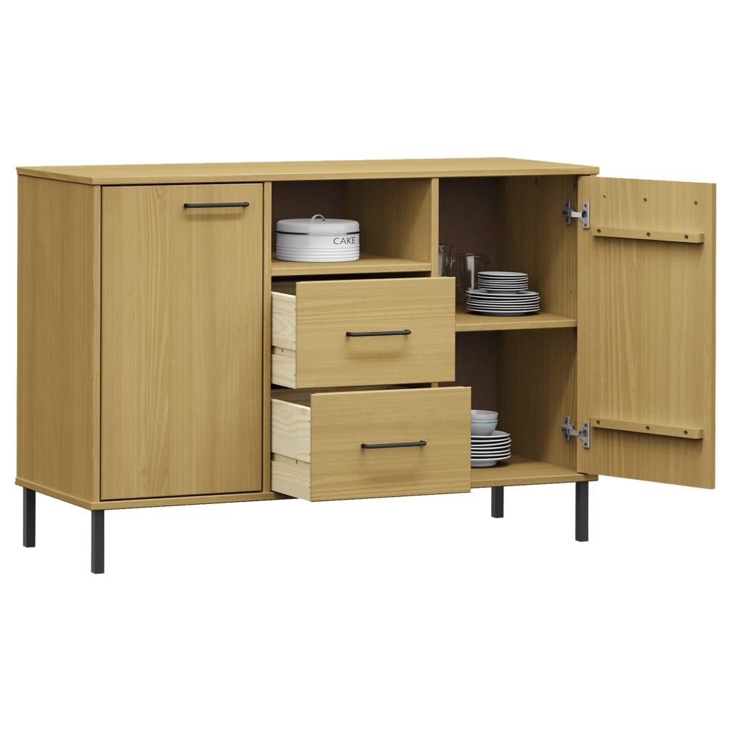 Sideboard with Metal Legs Brown 113x40x77 cm Solid Wood OSLO