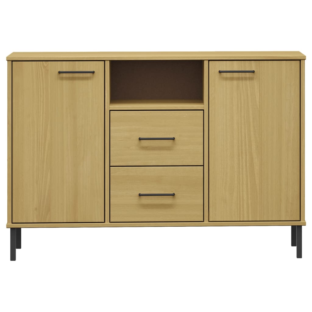 Sideboard with Metal Legs Brown 113x40x77 cm Solid Wood OSLO