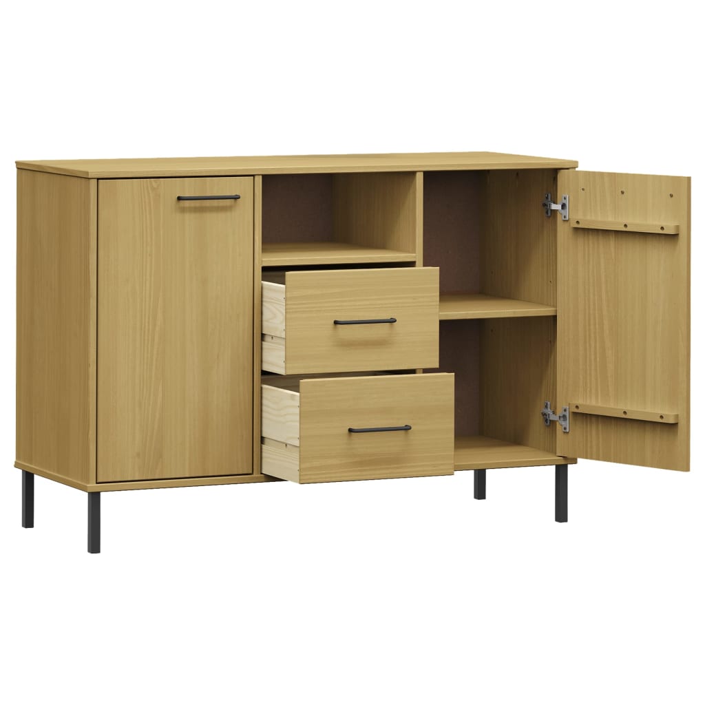 Sideboard with Metal Legs Brown 113x40x77 cm Solid Wood OSLO