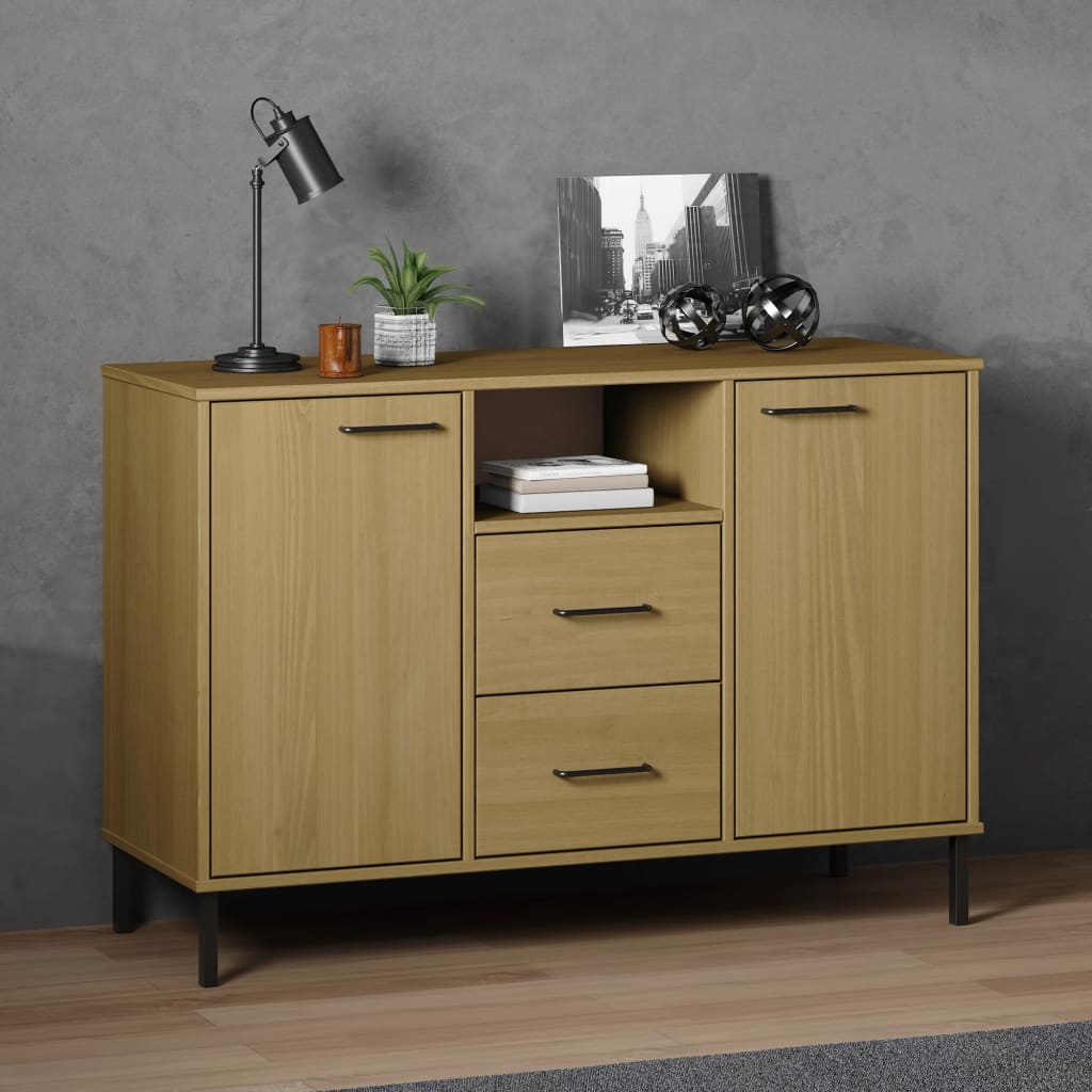 Sideboard with Metal Legs Brown 113x40x77 cm Solid Wood OSLO