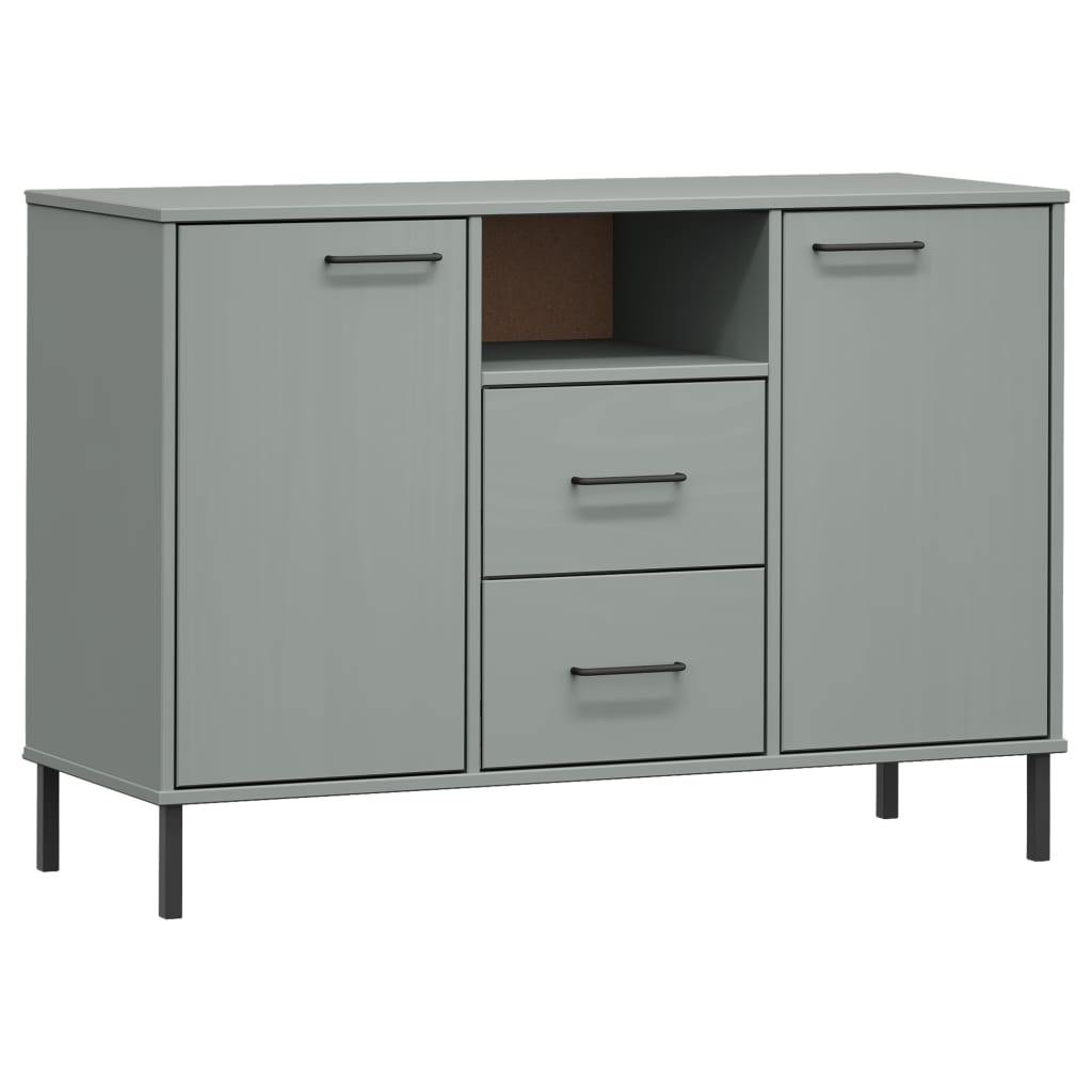 Sideboard with Metal Legs Grey 113x40x77 cm Solid Wood OSLO