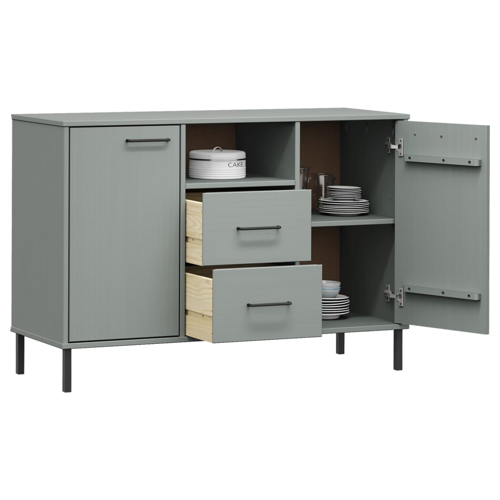Sideboard with Metal Legs Grey 113x40x77 cm Solid Wood OSLO