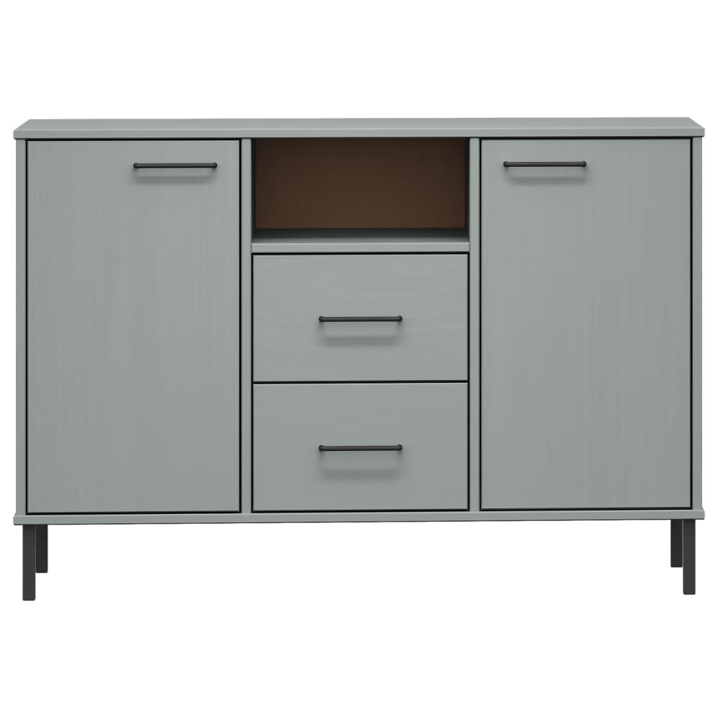 Sideboard with Metal Legs Grey 113x40x77 cm Solid Wood OSLO