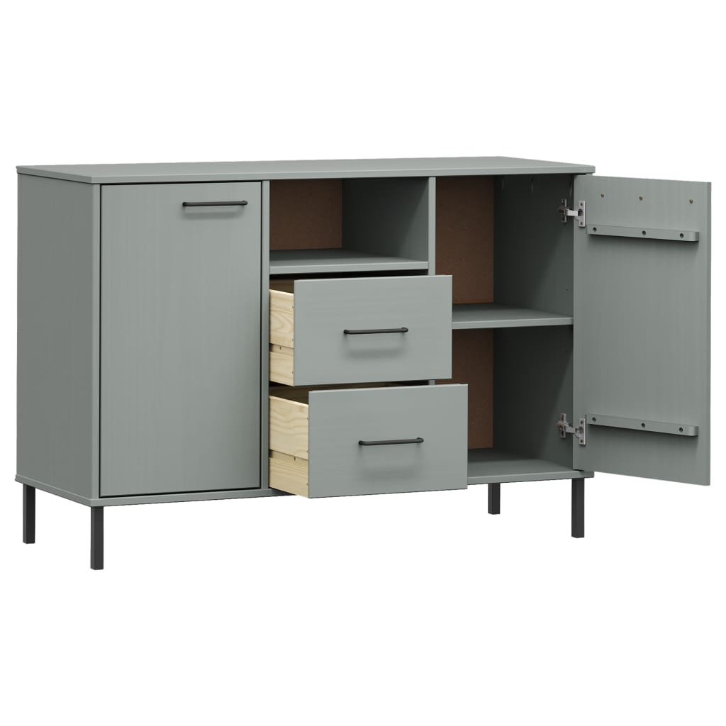 Sideboard with Metal Legs Grey 113x40x77 cm Solid Wood OSLO