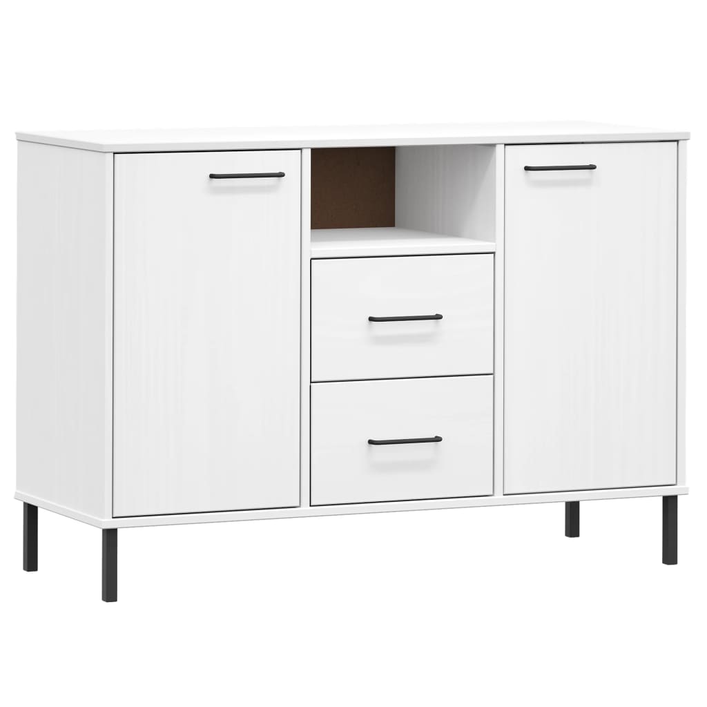 Sideboard with Metal Legs White 113x40x77 cm Solid Wood OSLO