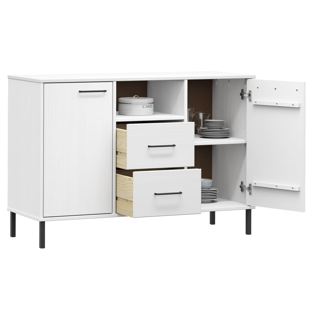 Sideboard with Metal Legs White 113x40x77 cm Solid Wood OSLO