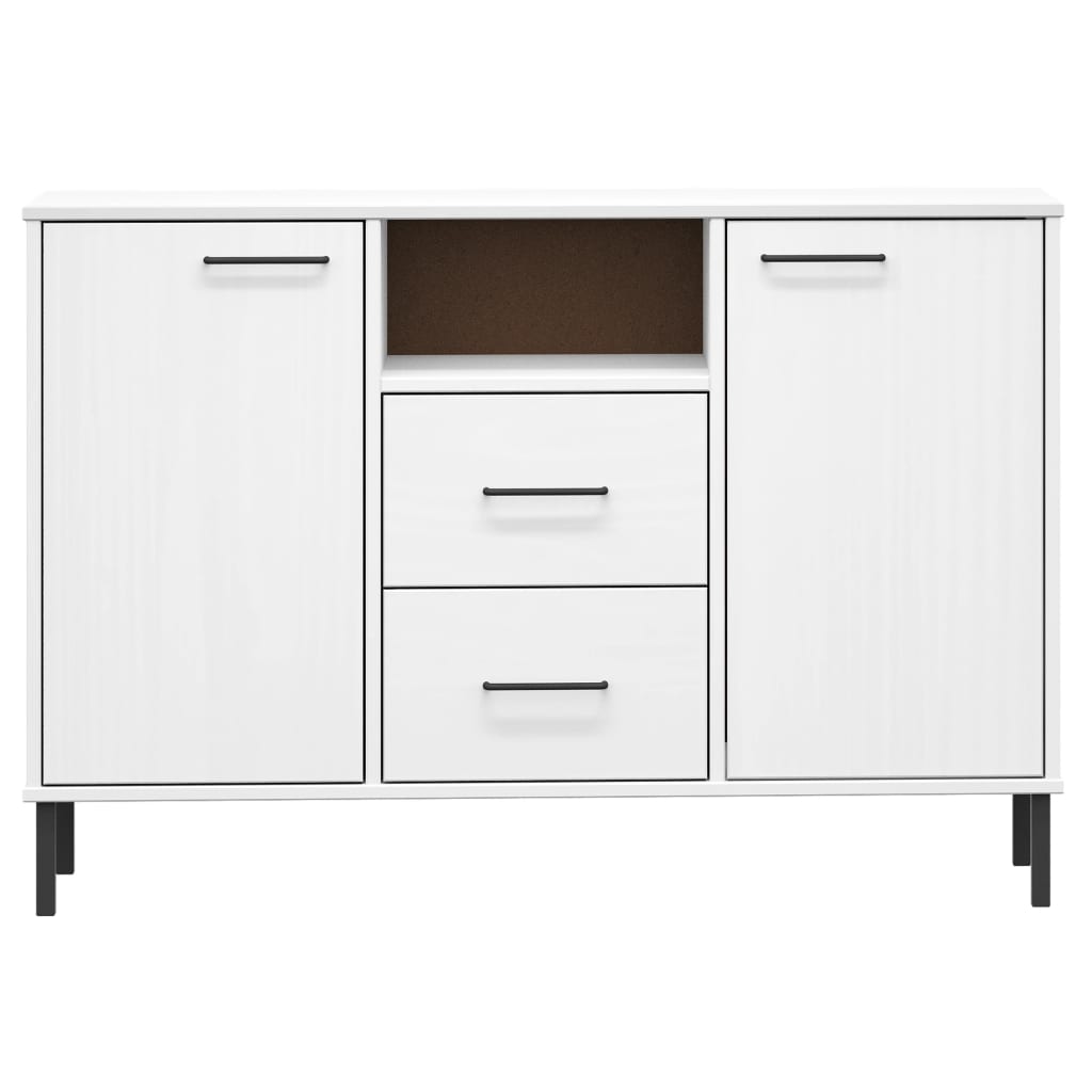 Sideboard with Metal Legs White 113x40x77 cm Solid Wood OSLO