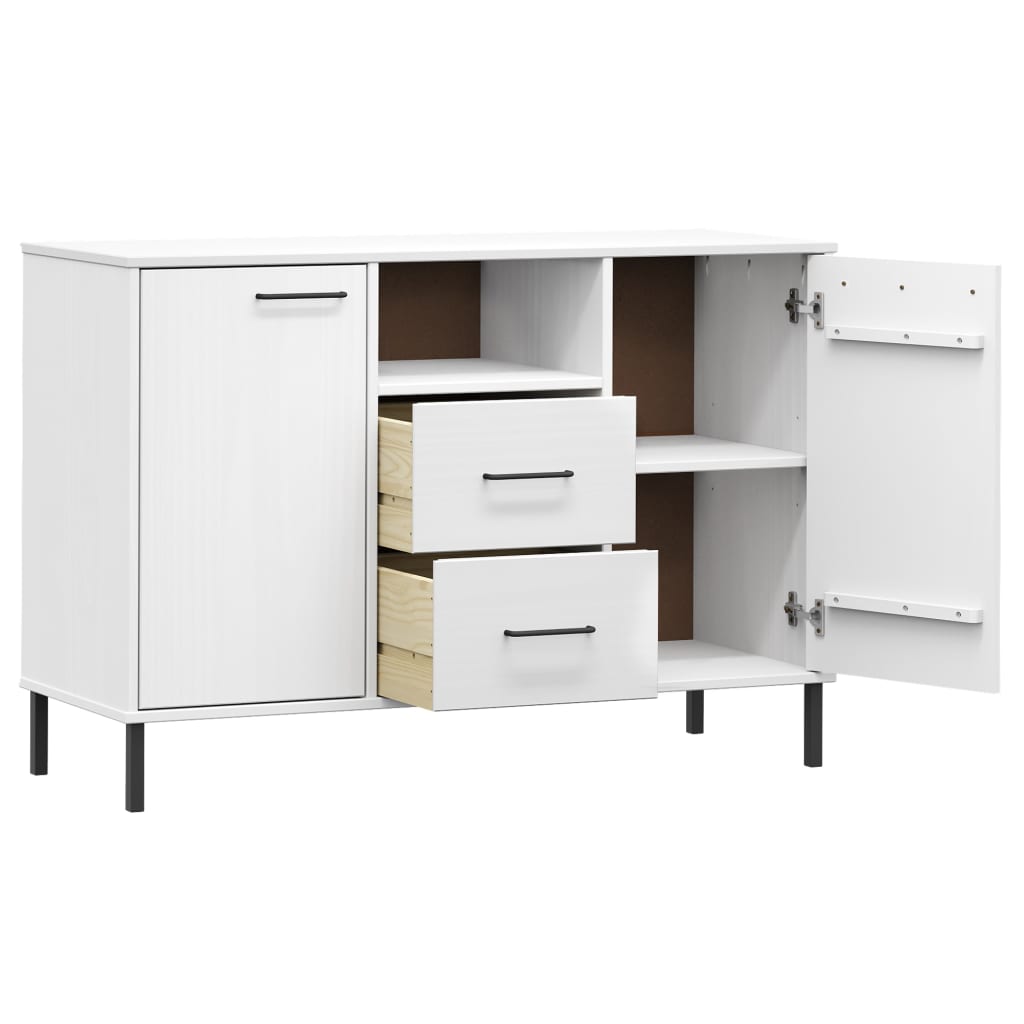 Sideboard with Metal Legs White 113x40x77 cm Solid Wood OSLO