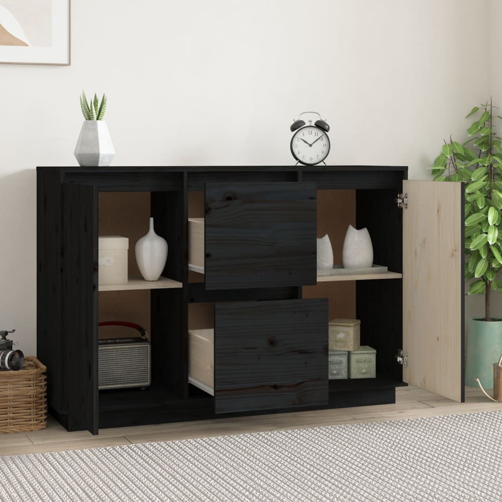 Sideboard Black 111x34x75 cm Solid Wood Pine