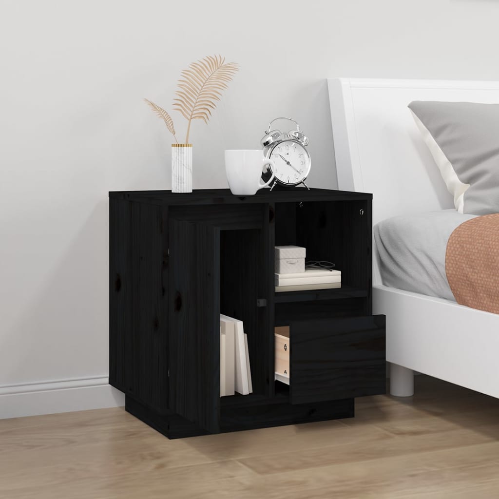 Bedside Cabinet Black 50x34x50 cm Solid Wood Pine