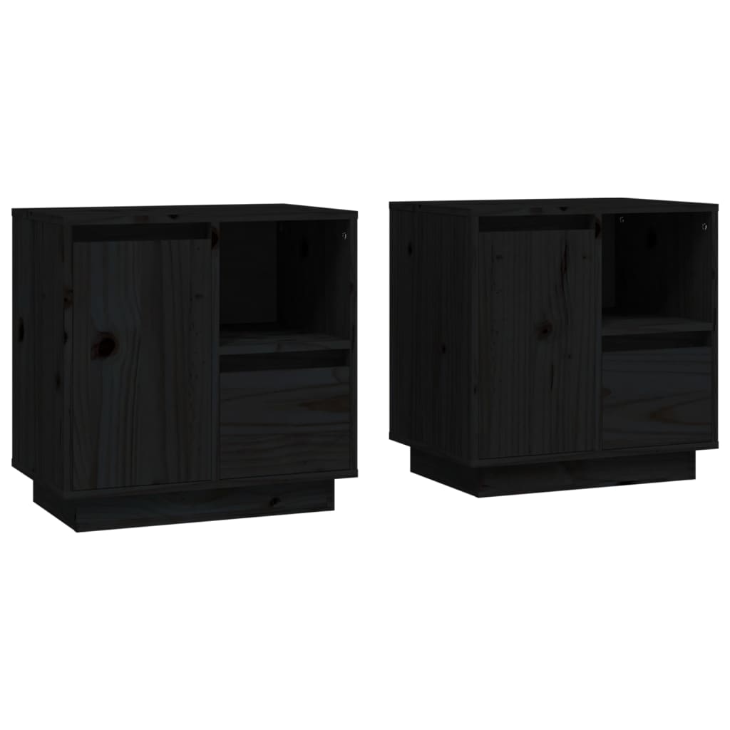 Bedside Cabinets 2 pcs Black 50x34x50 cm Solid Wood Pine
