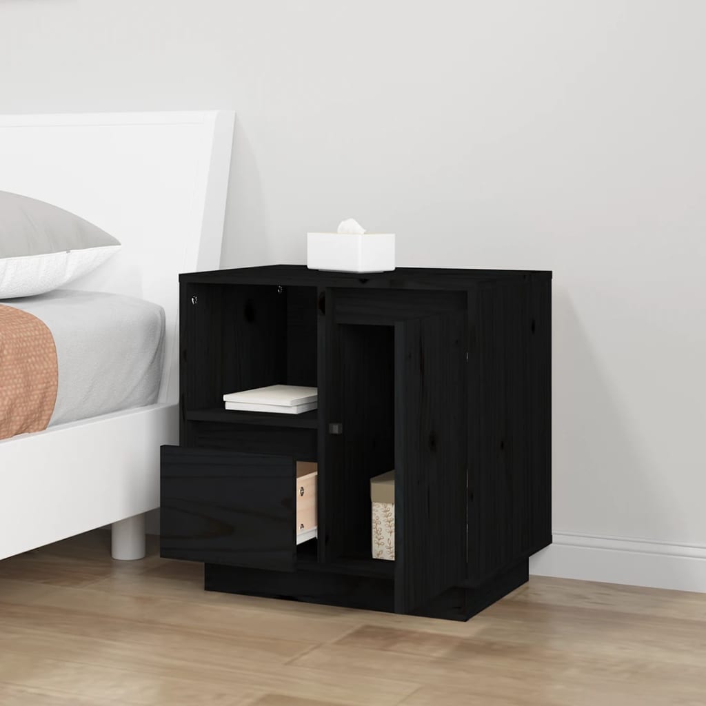 Bedside Cabinets 2 pcs Black 50x34x50 cm Solid Wood Pine
