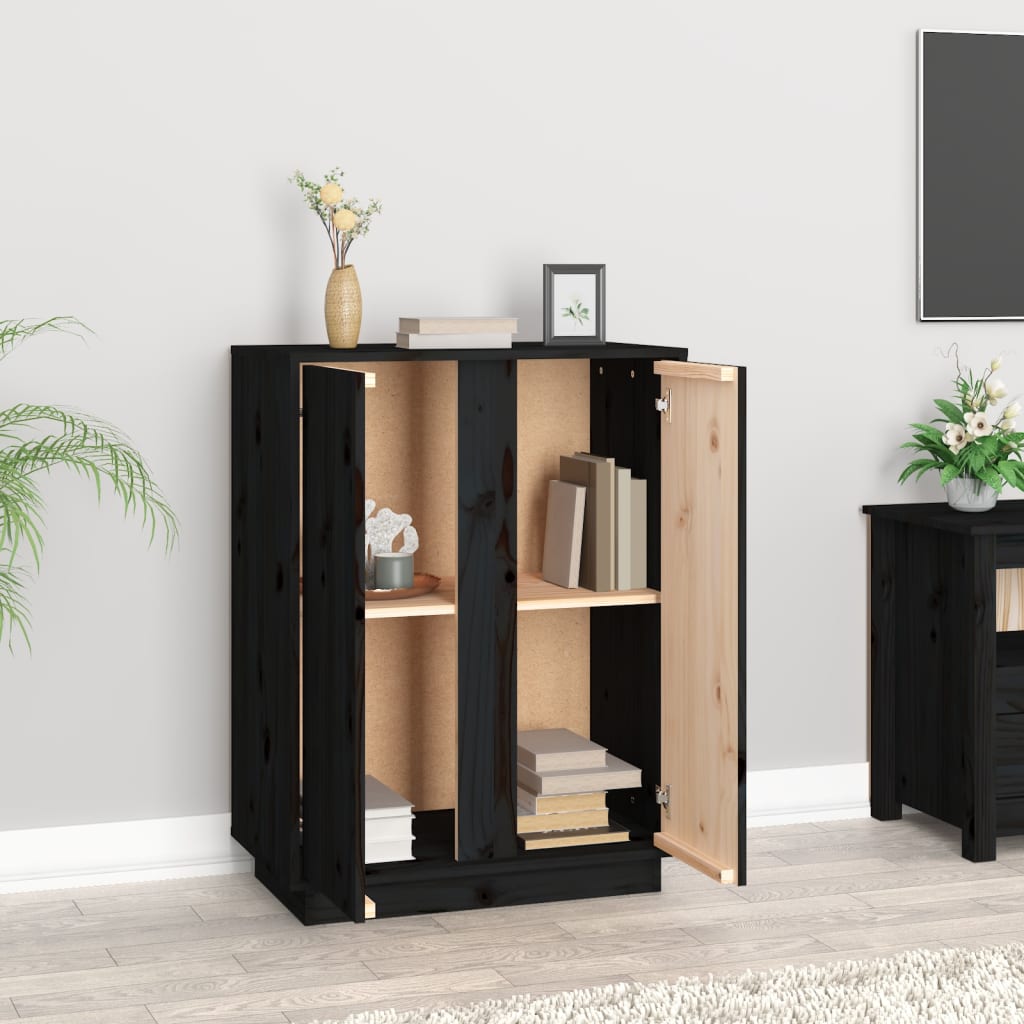 Sideboard Black 60x35x80 cm Solid Wood Pine