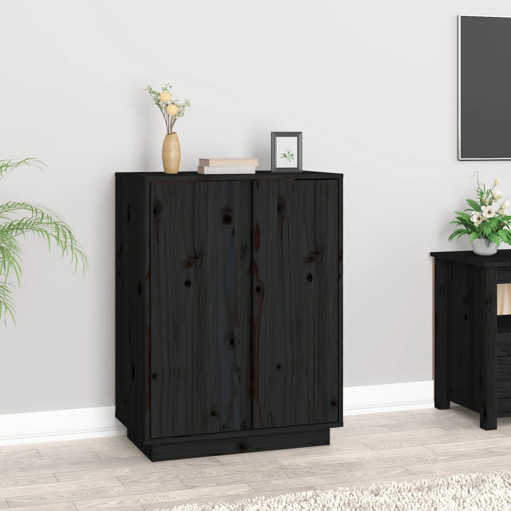 Sideboard Black 60x35x80 cm Solid Wood Pine
