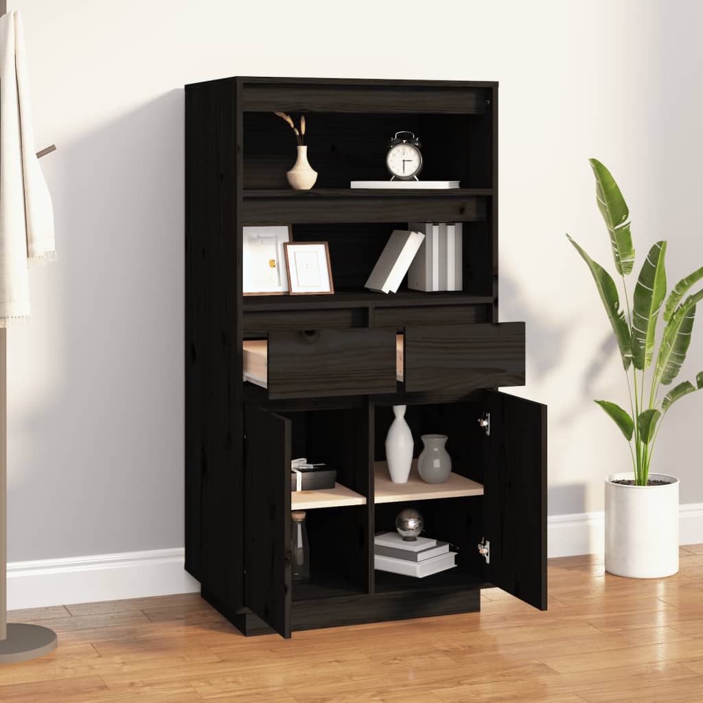 Highboard Black 60x40x116.5 cm Solid Wood Pine