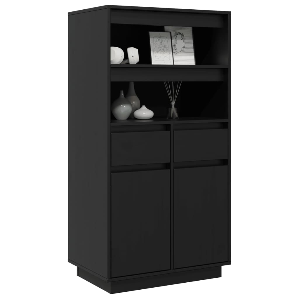 Highboard Black 60x40x116.5 cm Solid Wood Pine