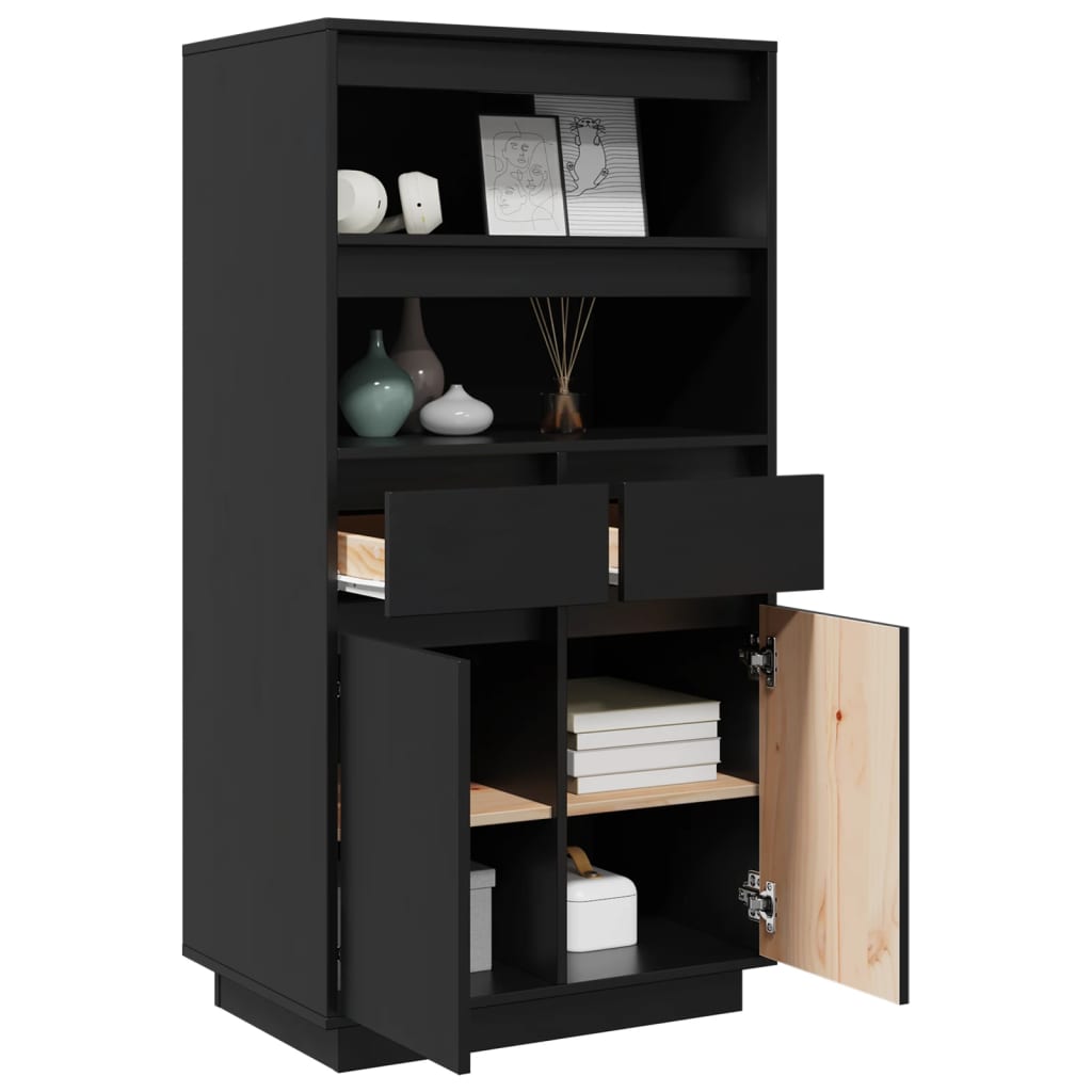Highboard Black 60x40x116.5 cm Solid Wood Pine