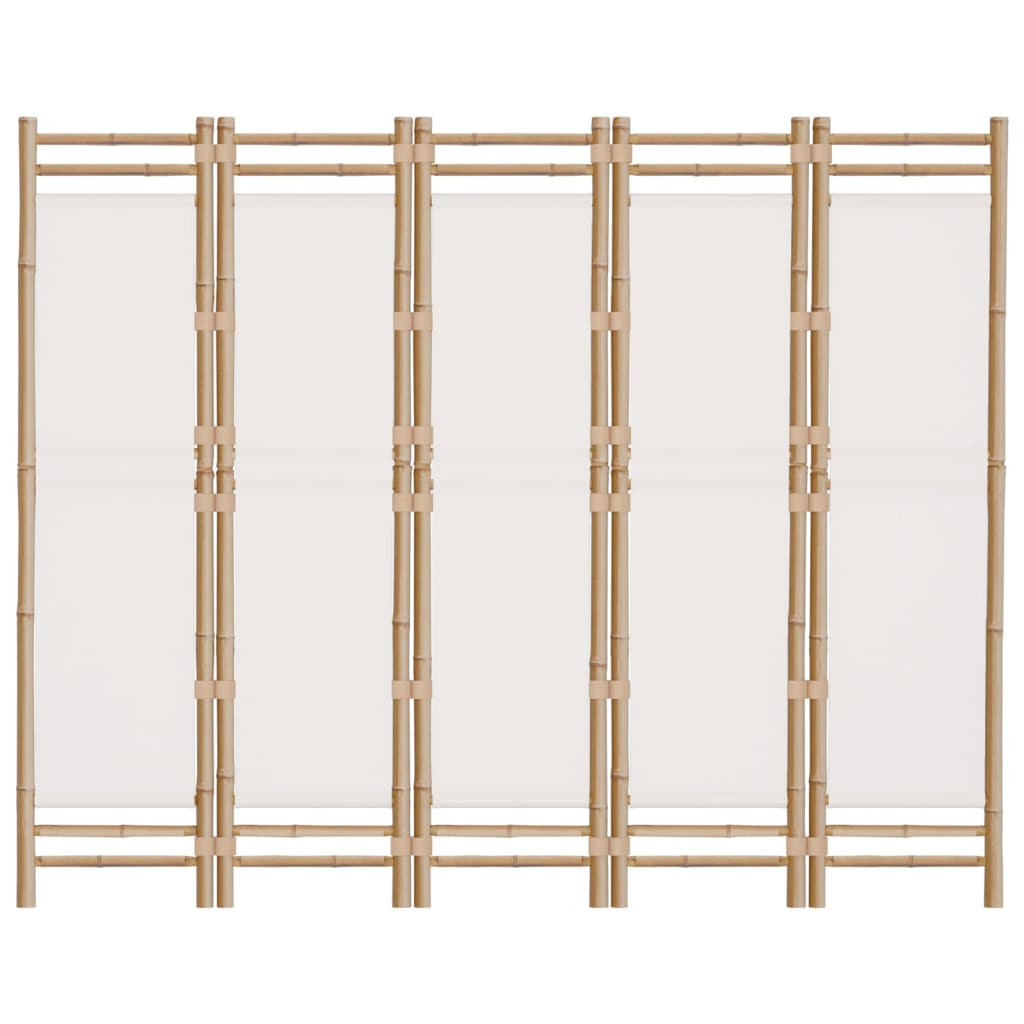Folding 5-Panel Room Divider 200 cm Bamboo and Canvas