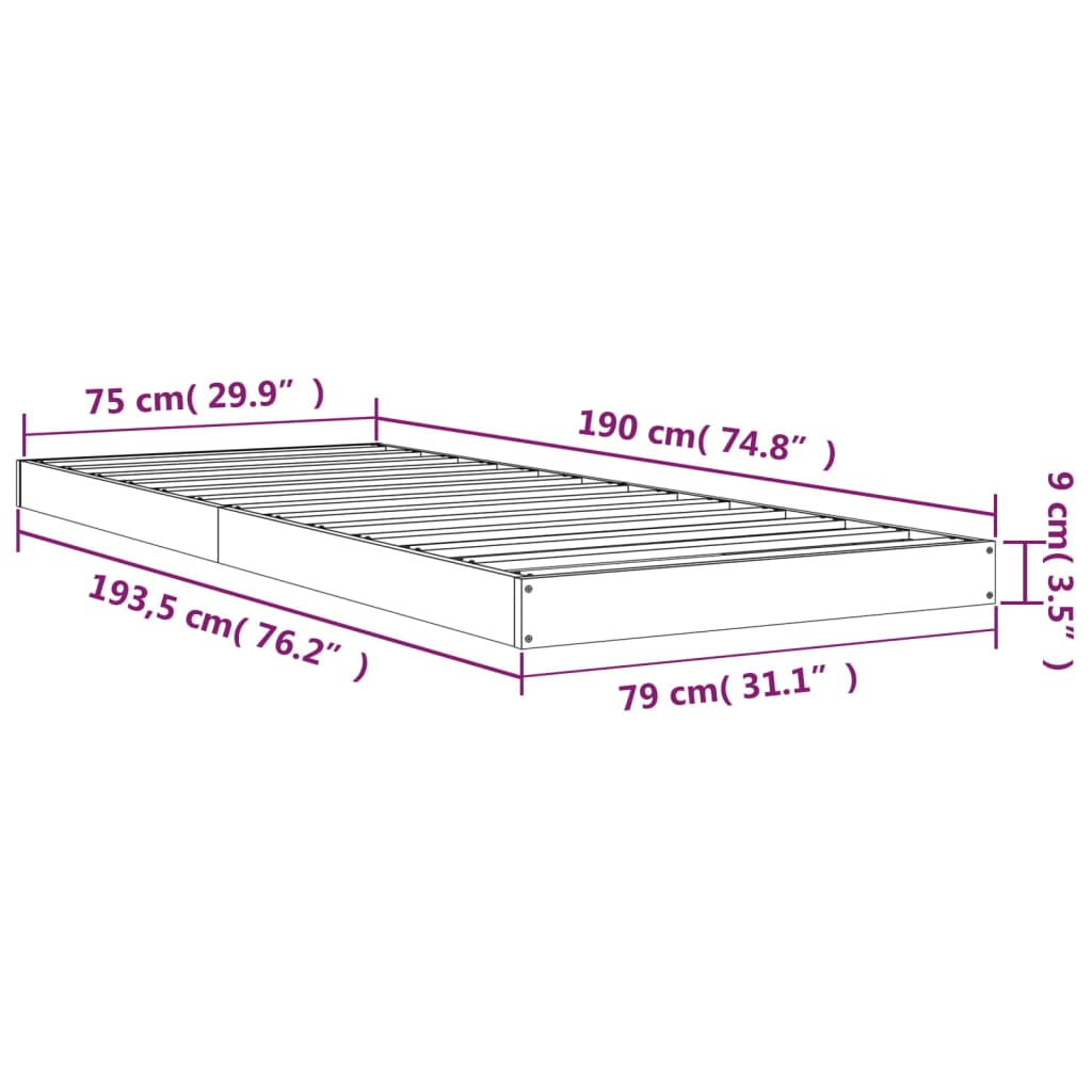 Bed Frame without Mattress Grey 75x190 cm Small Single  Solid Wood Pine