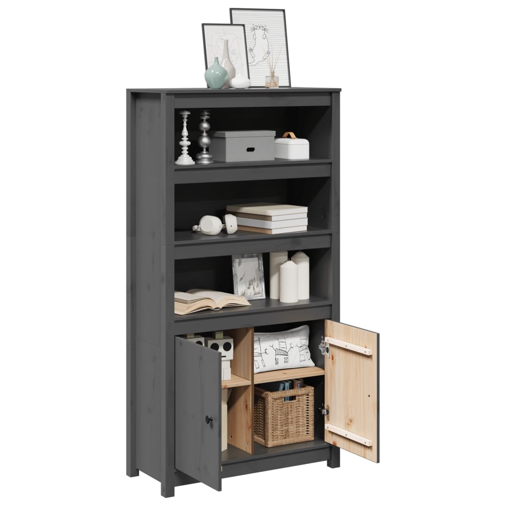 Highboard Grey 80x35x154 cm Solid Wood Pine