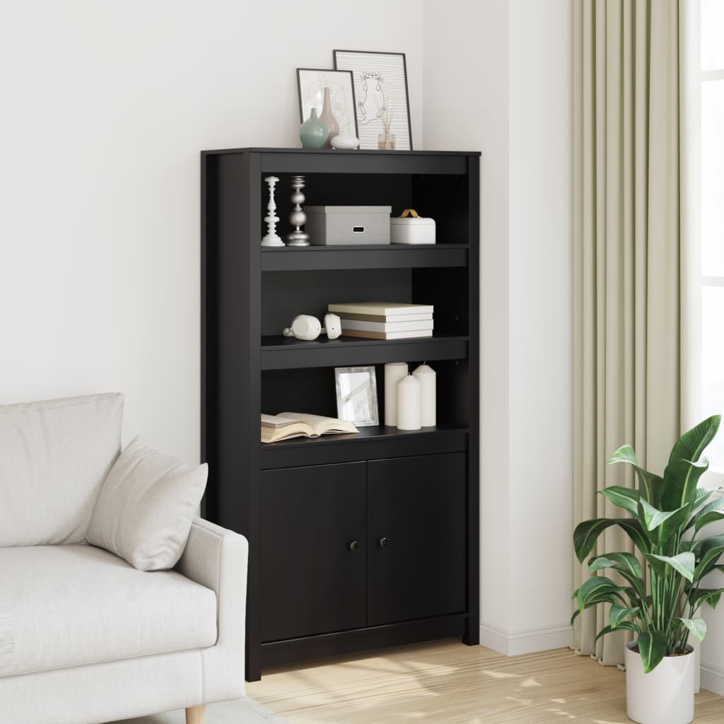 Highboard Black 80x35x154 cm Solid Wood Pine