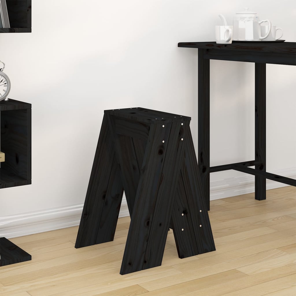 Stools 2 pcs Black 40x40x60 cm Solid Wood Pine