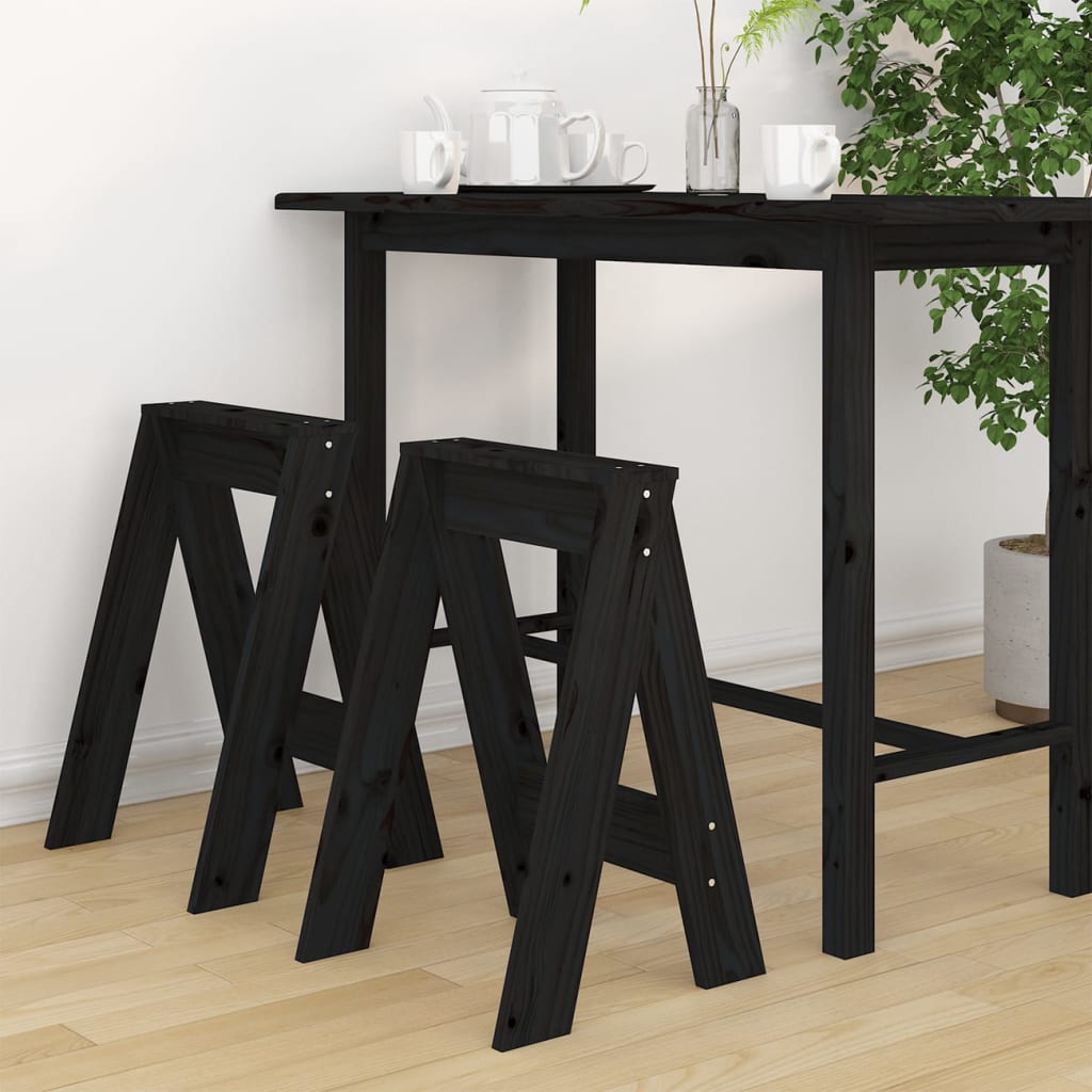 Stools 2 pcs Black 40x40x60 cm Solid Wood Pine