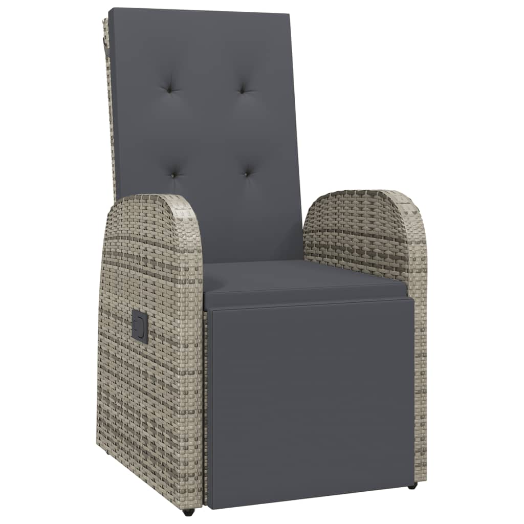 Reclining Garden Chair with Cushions Grey Poly Rattan