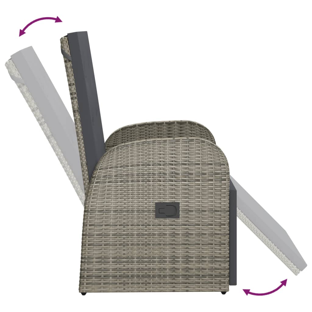 Reclining Garden Chair with Cushions Grey Poly Rattan