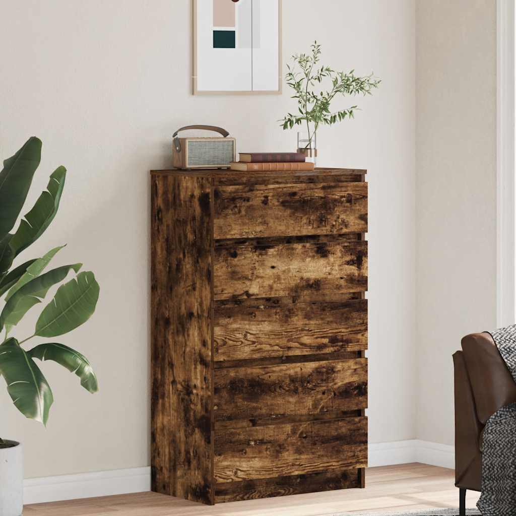 Drawer Cabinet Smoked Oak 60x36x103 cm Engineered Wood