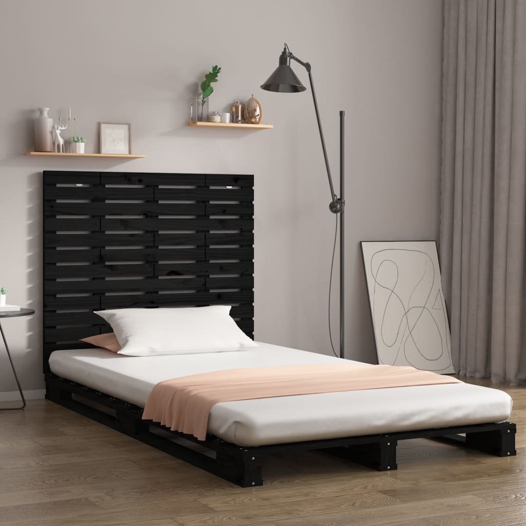 Wall Headboard Black 146x3x91.5 cm Solid Wood Pine