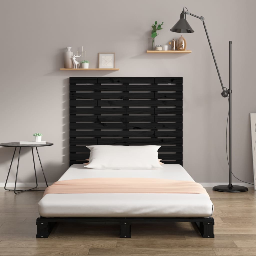 Wall Headboard Black 81x3x91.5 cm Solid Wood Pine