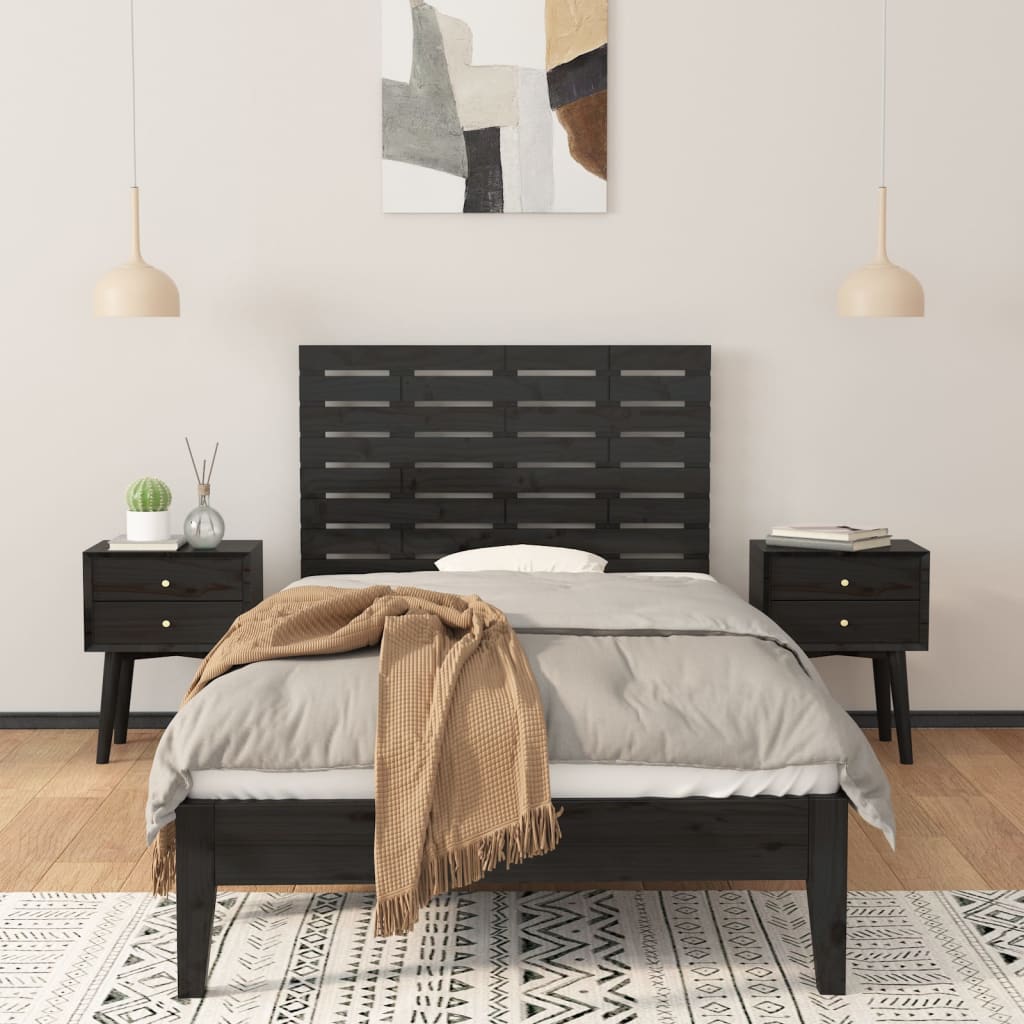 Wall Headboard Black 81x3x63 cm Solid Wood Pine