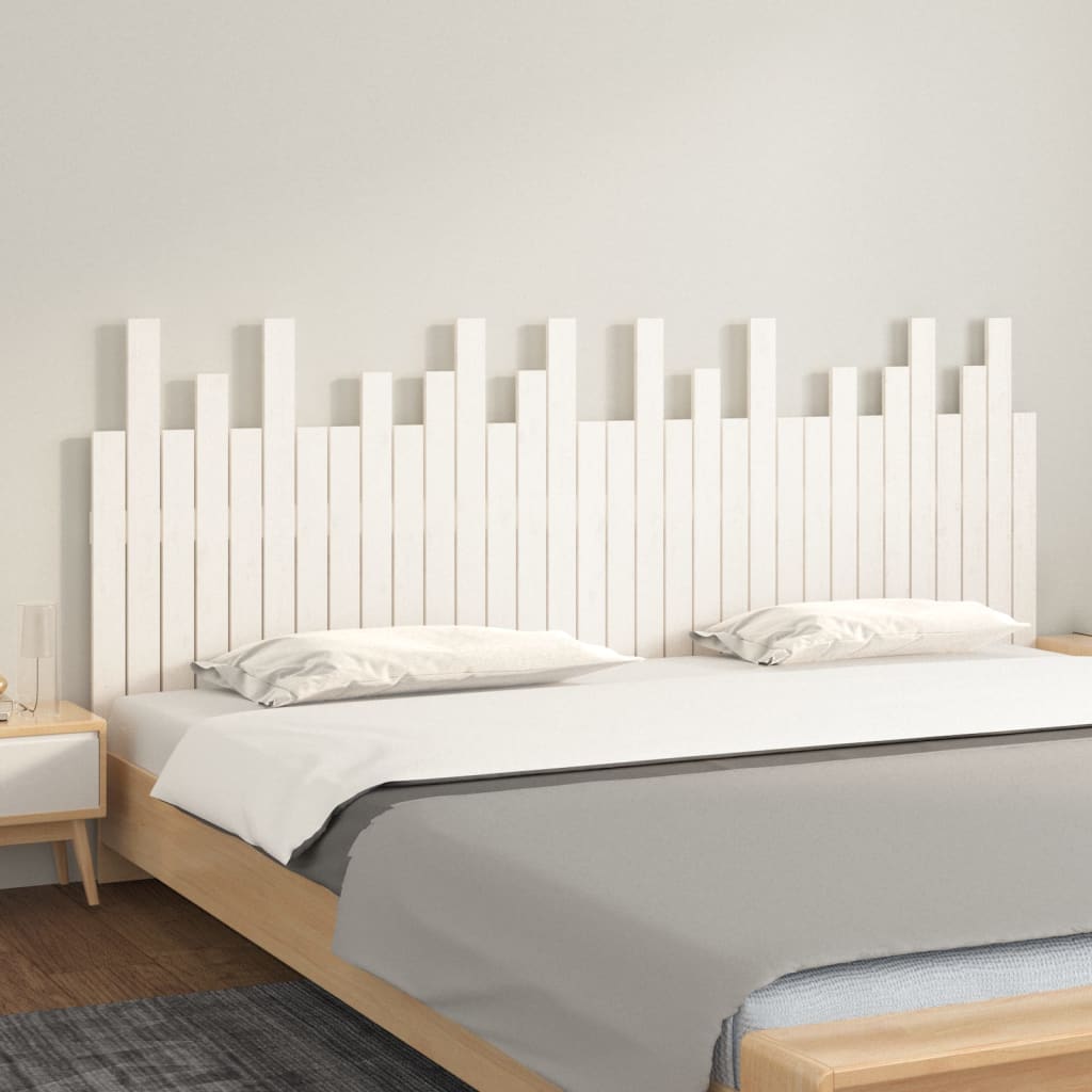 Wall Headboard White 204x3x80 cm Solid Wood Pine