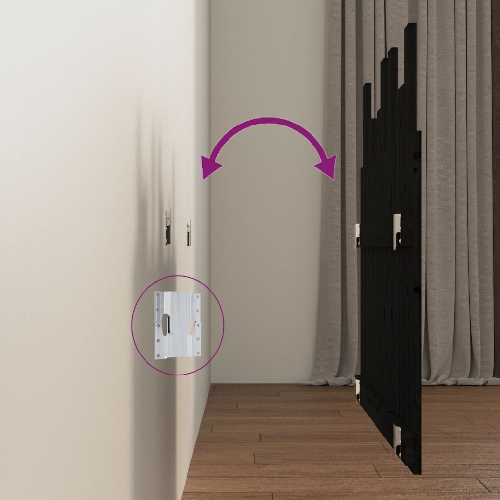 Wall Headboard Black 95.5x3x80 cm Solid Wood Pine