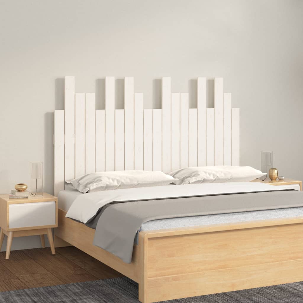 Wall Headboard White 127.5x3x80 cm Solid Wood Pine