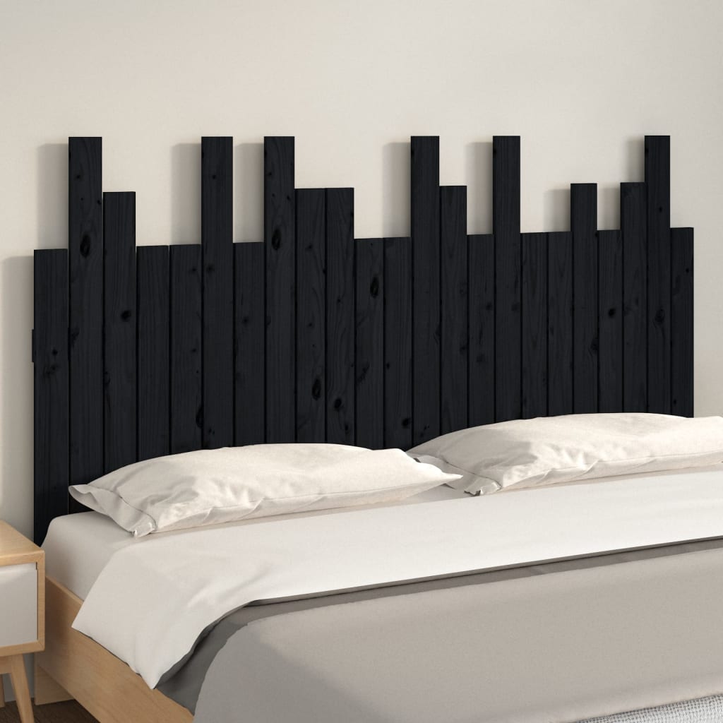 Wall Headboard Black 146.5x3x80 cm Solid Wood Pine
