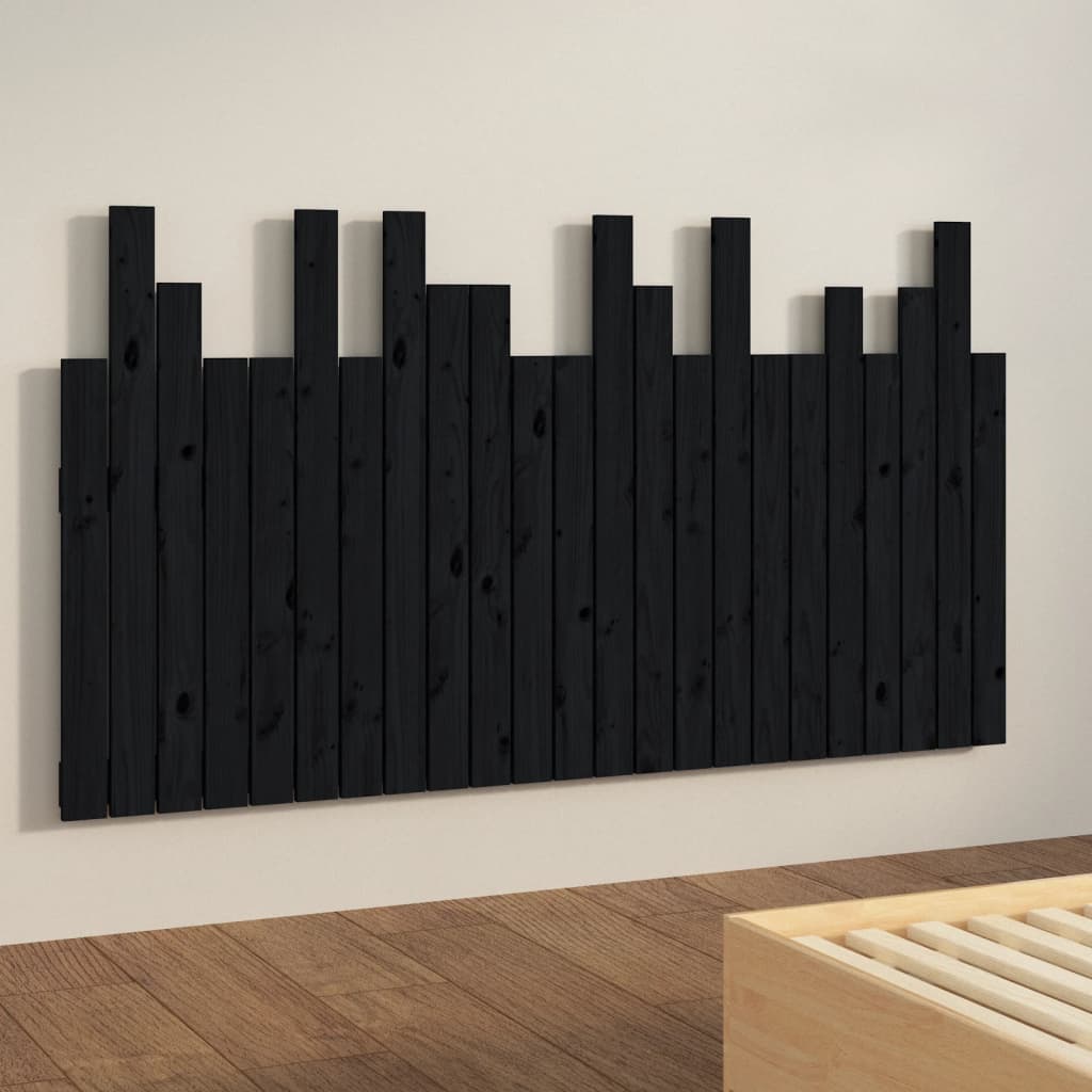 Wall Headboard Black 146.5x3x80 cm Solid Wood Pine