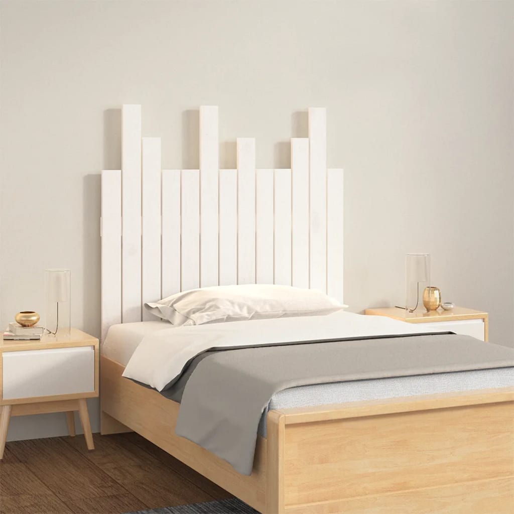 Wall Headboard White 82.5x3x80 cm Solid Wood Pine