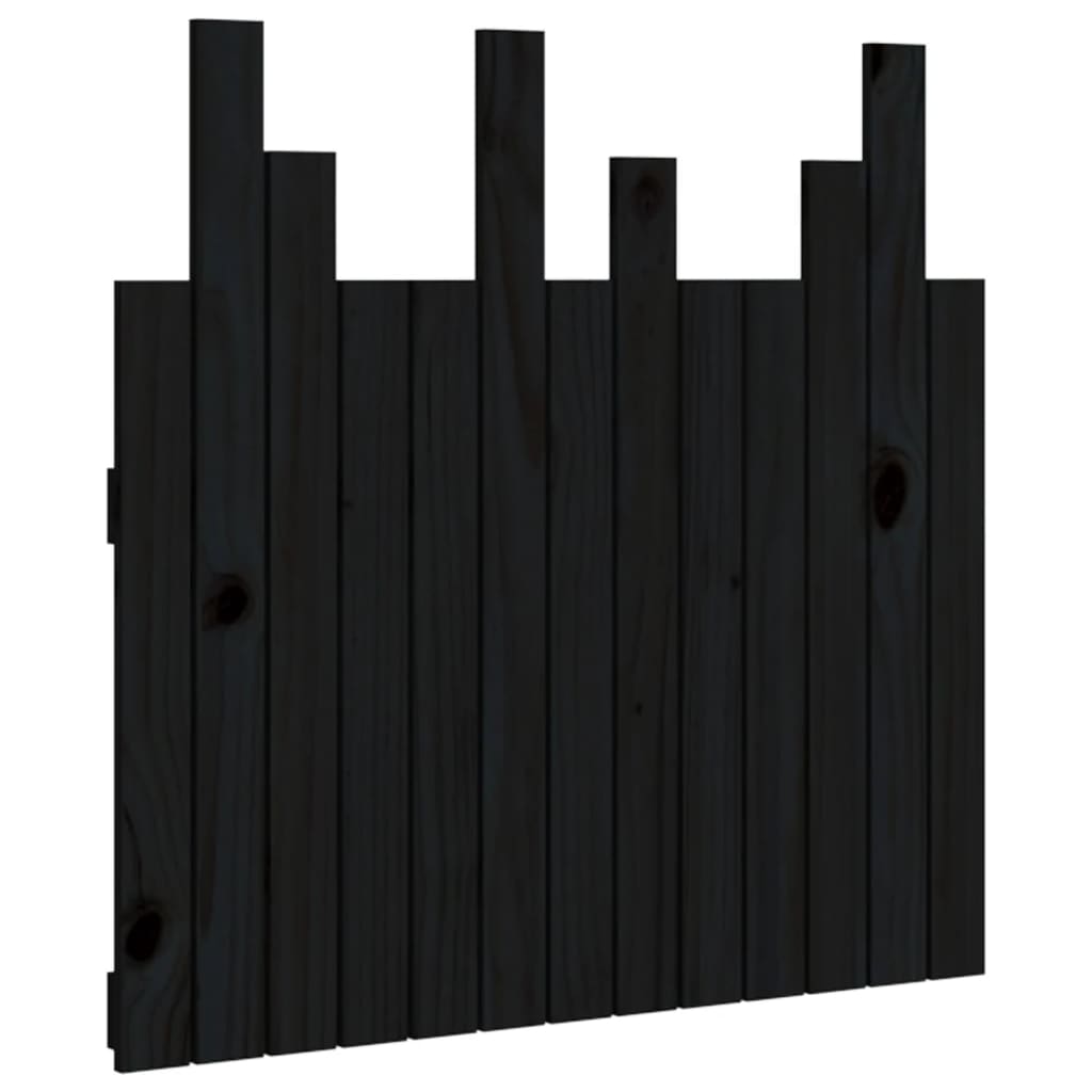 Wall Headboard Black 82.5x3x80 cm Solid Wood Pine